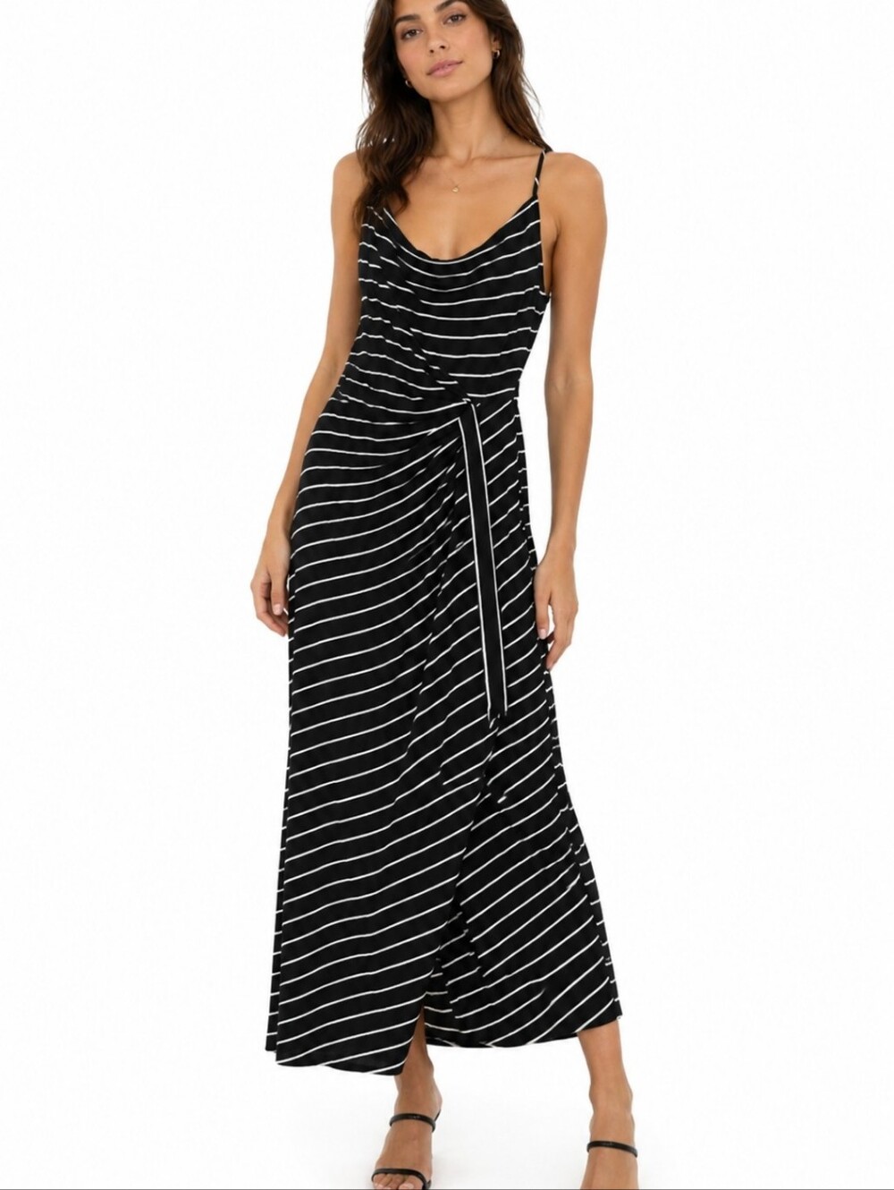 Lauren Ralph Lauren Coastal Nautical Blue white stripe wrap stretch dress 12